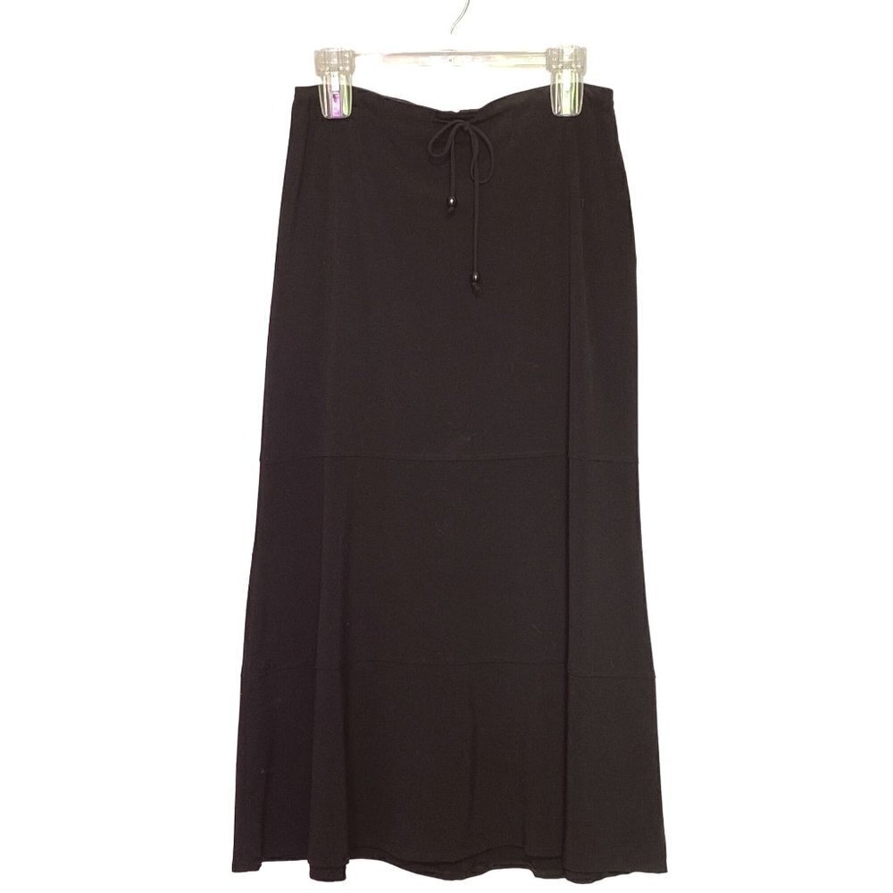 First Option Black A-Line‎ Maxi Skirt Waist Tie Stretchy Women's Size 8 NWT